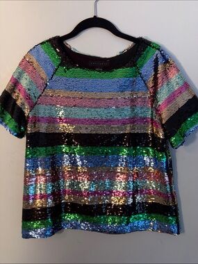 Sanctuary Sparkling Multicolor Sequin Short Sleeve Top - Women